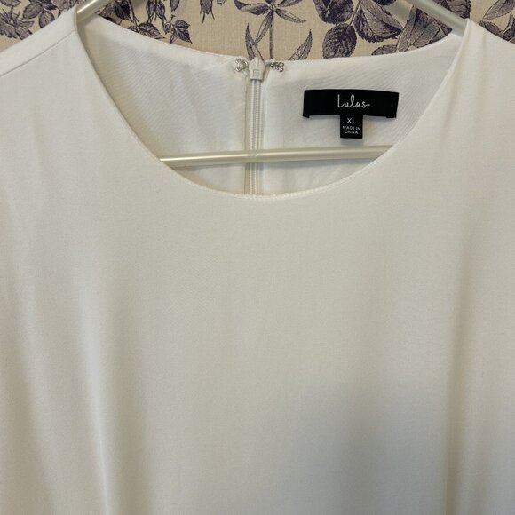 White Lulu's Believe It or Knot White Long Sleeve Tie-Front Skater Dress (XL) - Picture 4 of 5